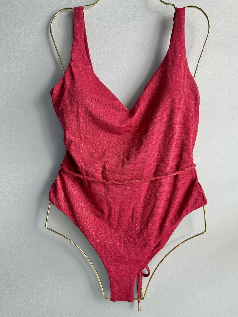 AQUA Women’s Burgundy Shimmer Plunge One Piece Swimsuit - Exclusive Size Medium